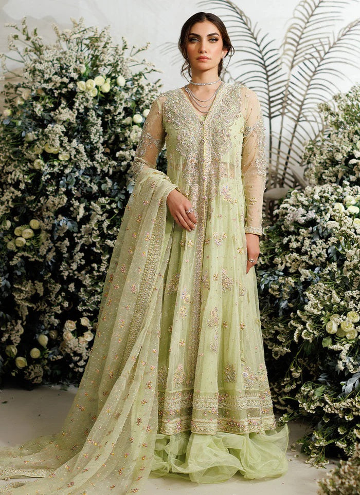 Farah Talib Aziz FTA Wedding Festive Unstitched Net Collection Eliza Kiwi Tulle Kalidaar