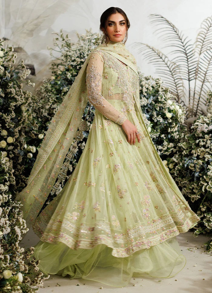 Farah Talib Aziz FTA Wedding Festive Unstitched Net Collection Eliza Kiwi Tulle Kalidaar