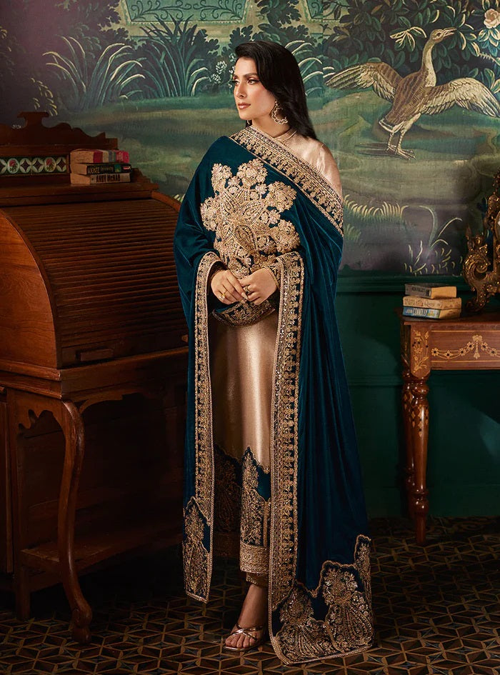 Zainab Chottani Skin Formal Brocade Tissue With 9000 MICRO VELVET SHAWL 3 PC - 09866