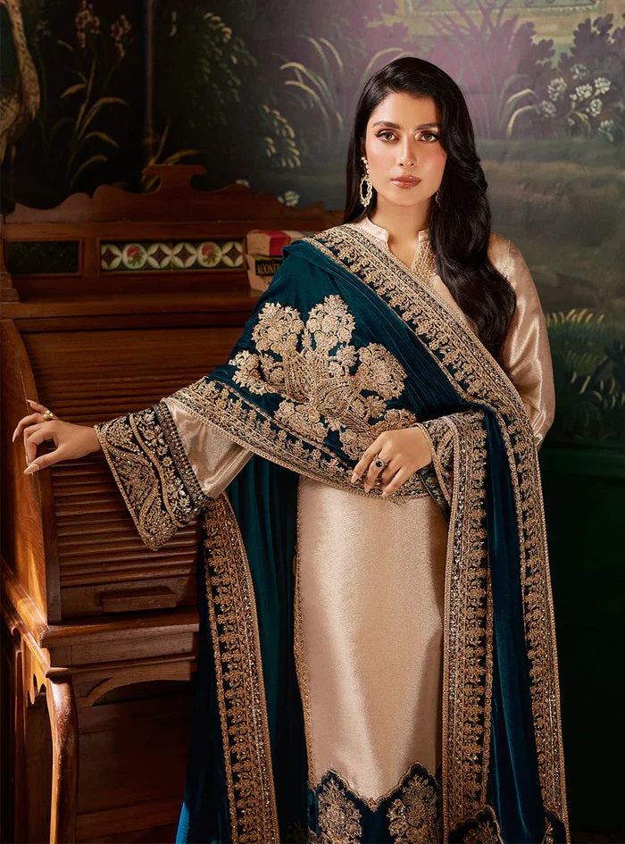 Zainab Chottani Skin Formal Brocade Tissue With 9000 MICRO VELVET SHAWL 3 PC - 09866