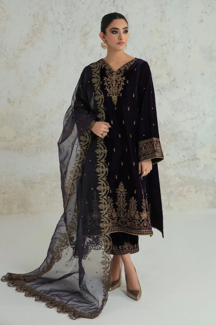 Baroque Luxury Velvet Collection With Heavy Embroidered Duppatta 3 Pc Unstitch UF-239