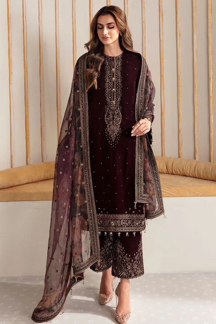 Jazmin Embroidered Velvet Formal 3 Pieces Unstitched JZ-VF-2012 Luxury Collection