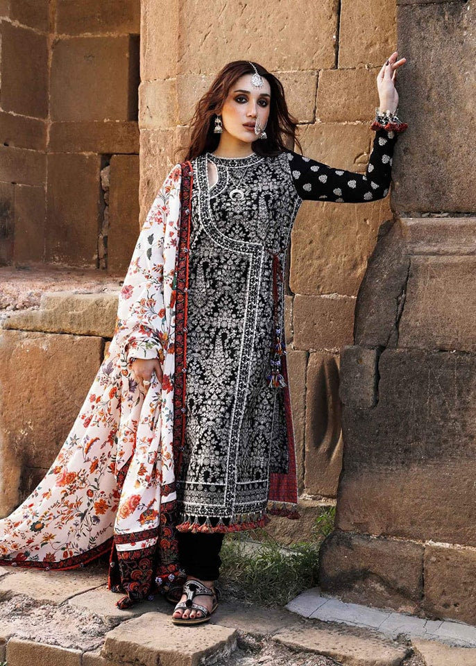 Hussain Rehar Embroidered Karandi Unstitched 3Pc Suit - Vanta lo