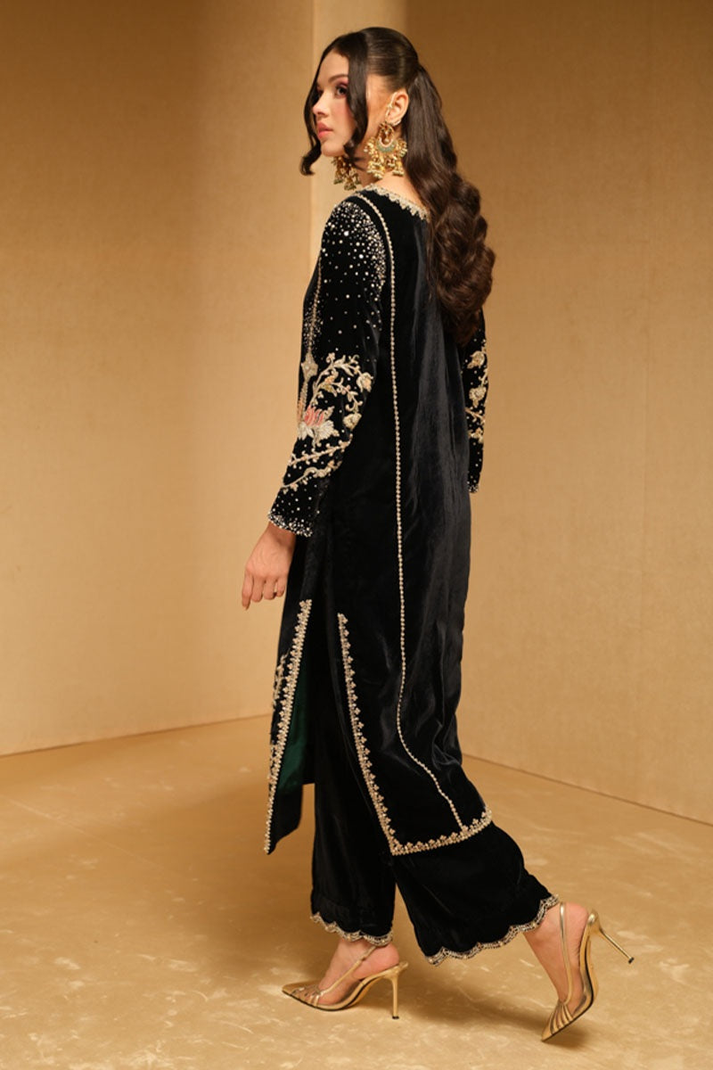 Pehnawa Black Formals Velvet Embroidered Collection IVY - KHAKAA