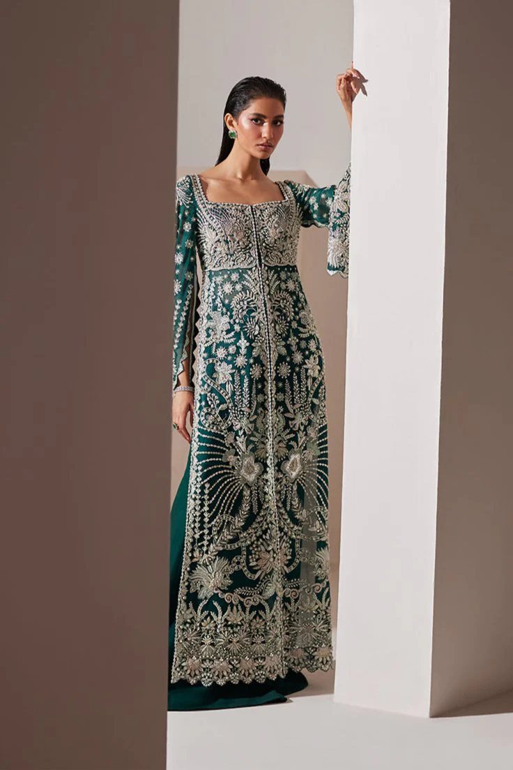 Soraya Luxe Wedding Festive Oraganza Hande Made Unstitched Emerald Elegance