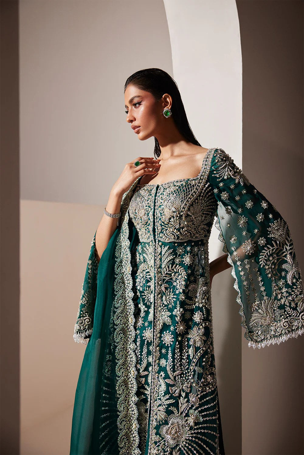 Soraya Luxe Wedding Festive Oraganza Hande Made Unstitched Emerald Elegance