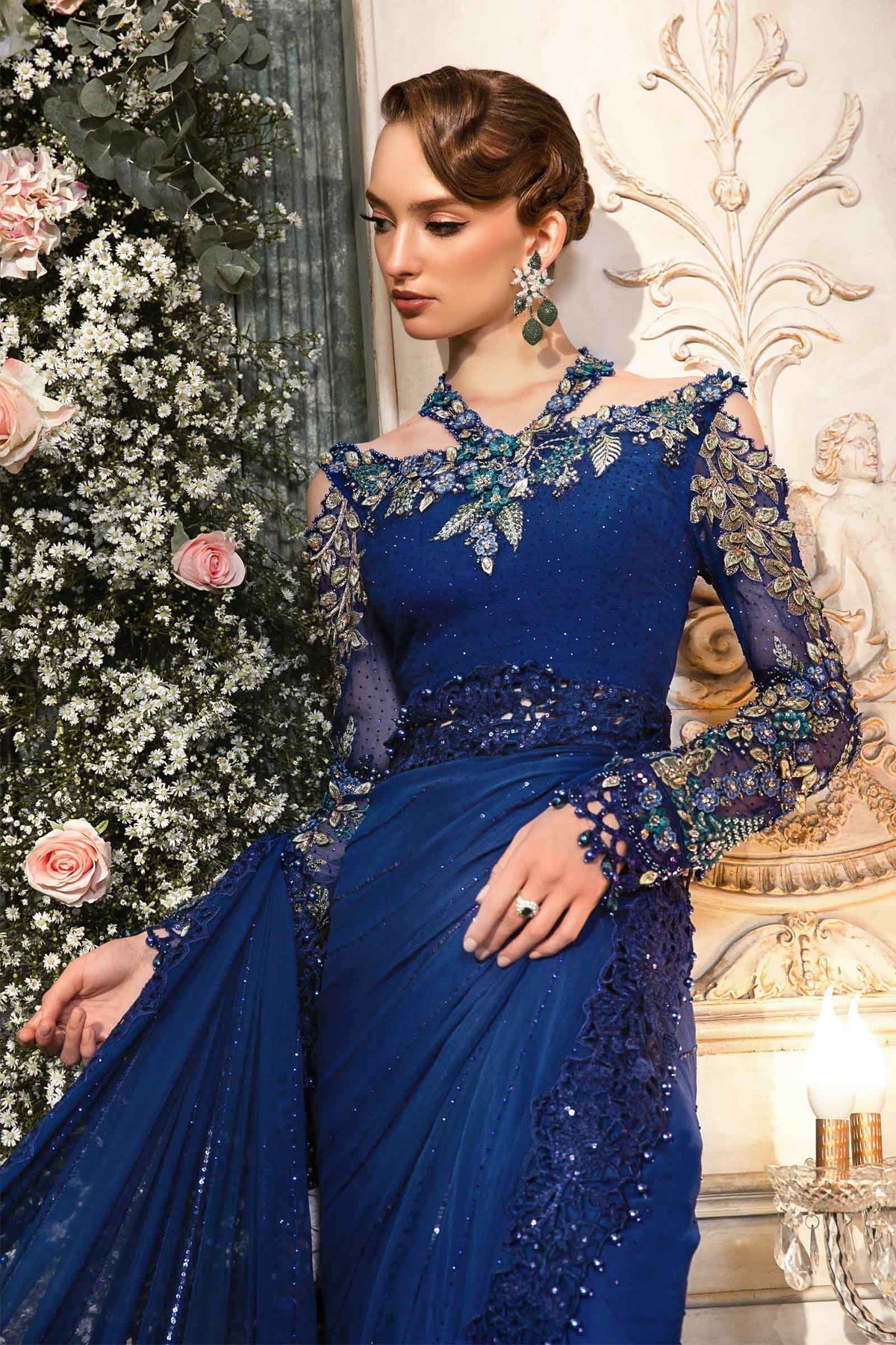 MARIA.B Mbroidered Wedding Unstitched Edition Cobalt Blue BD-2704 Blue Saree