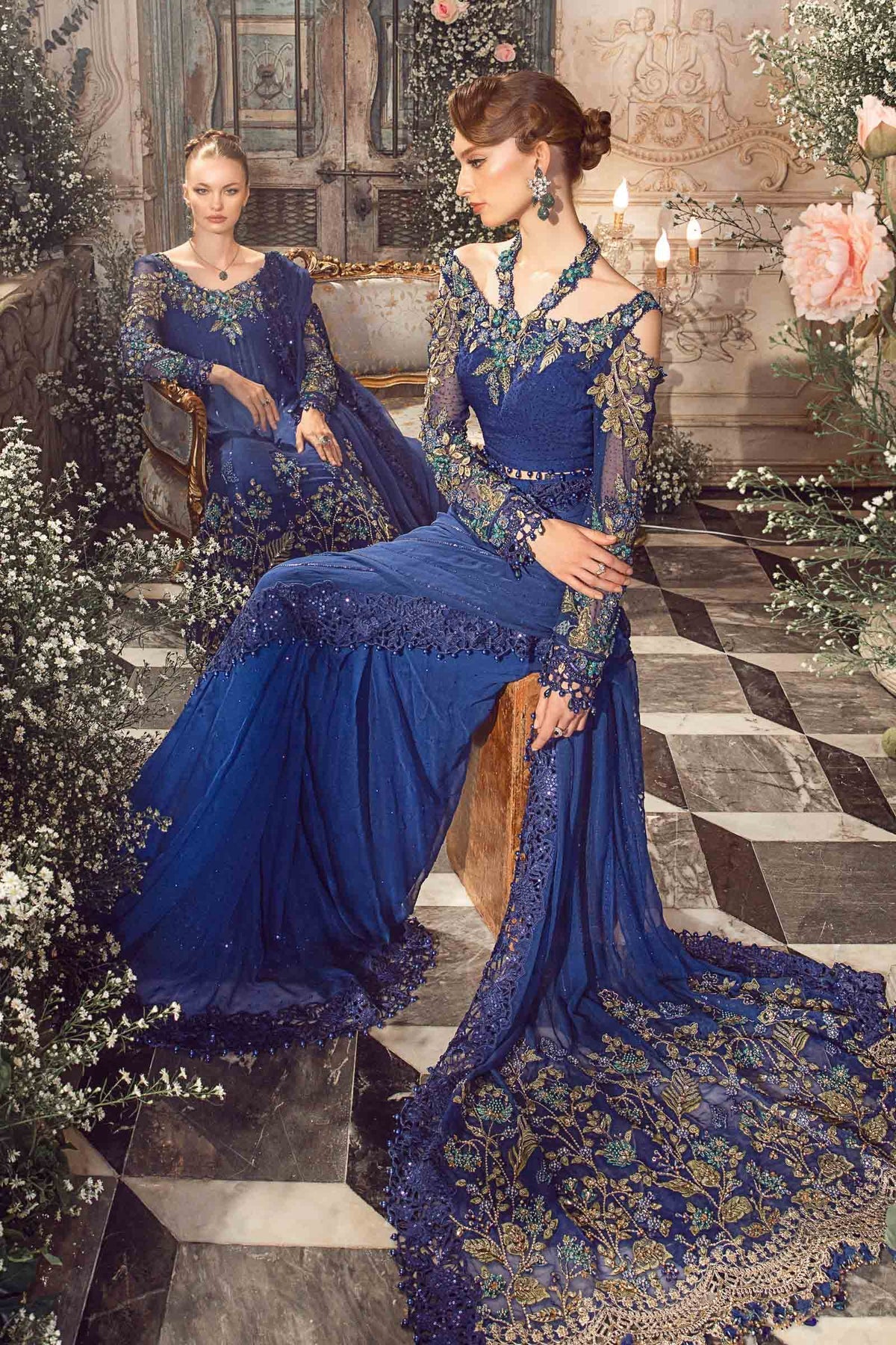 MARIA.B Mbroidered Wedding Unstitched Edition Cobalt Blue BD-2704 Blue Saree