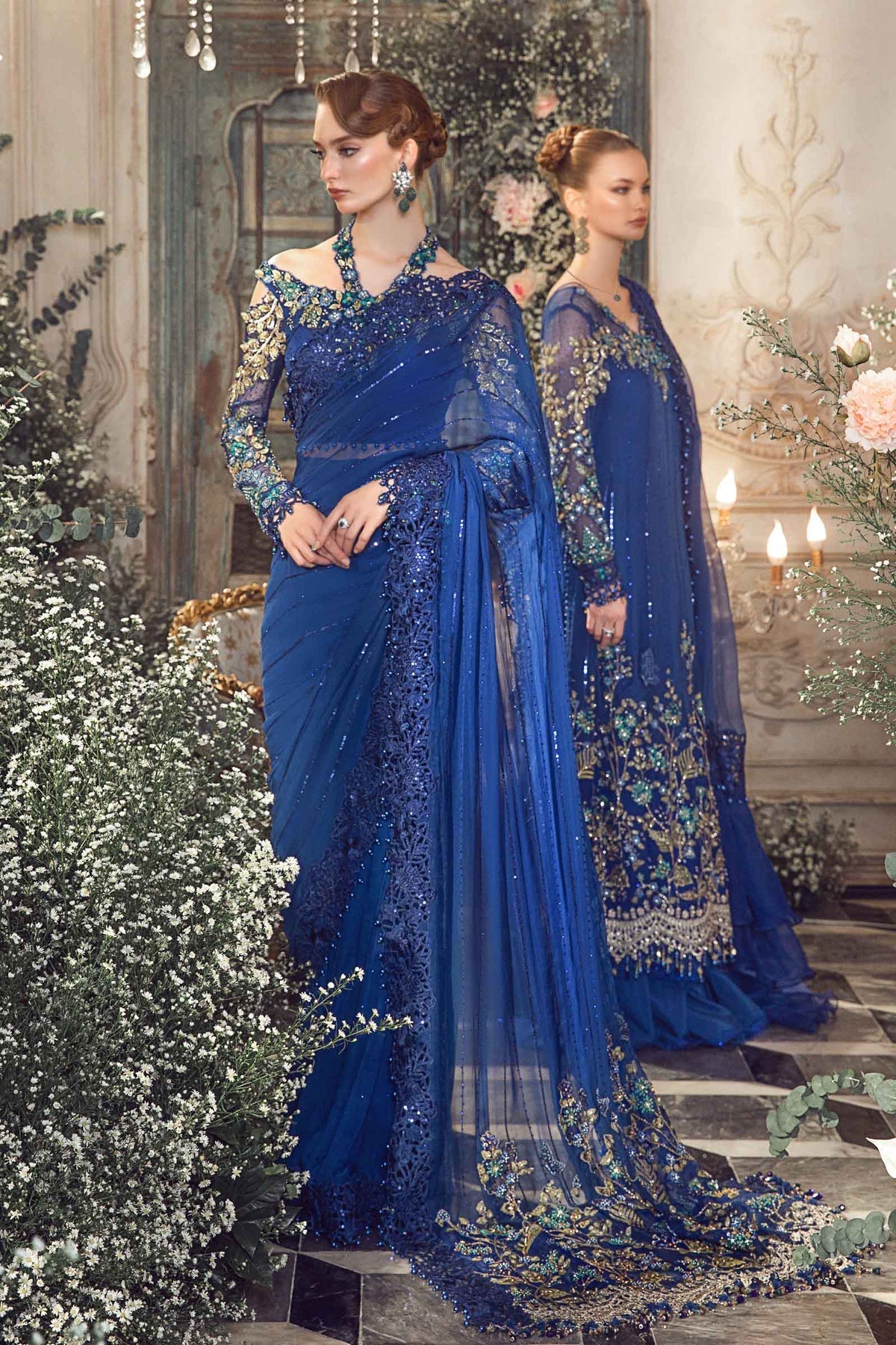 MARIA.B Mbroidered Wedding Unstitched Edition Cobalt Blue BD-2704 Blue Saree