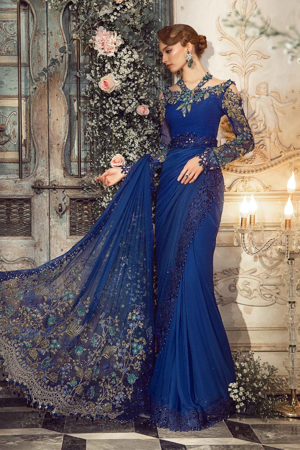 MARIA.B Mbroidered Wedding Unstitched Edition Cobalt Blue BD-2704 Blue Saree