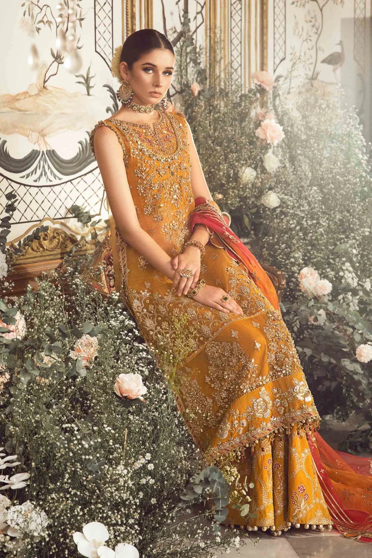 Maria.B Mbroidered Wedding Unstitched Edition Mustard BD-2707 Hand Work