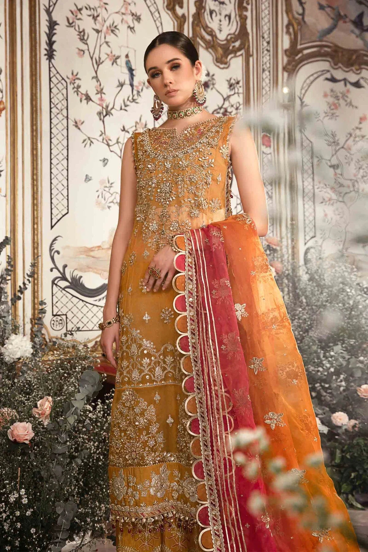 Maria.B Mbroidered Wedding Unstitched Edition Mustard BD-2707 Hand Work