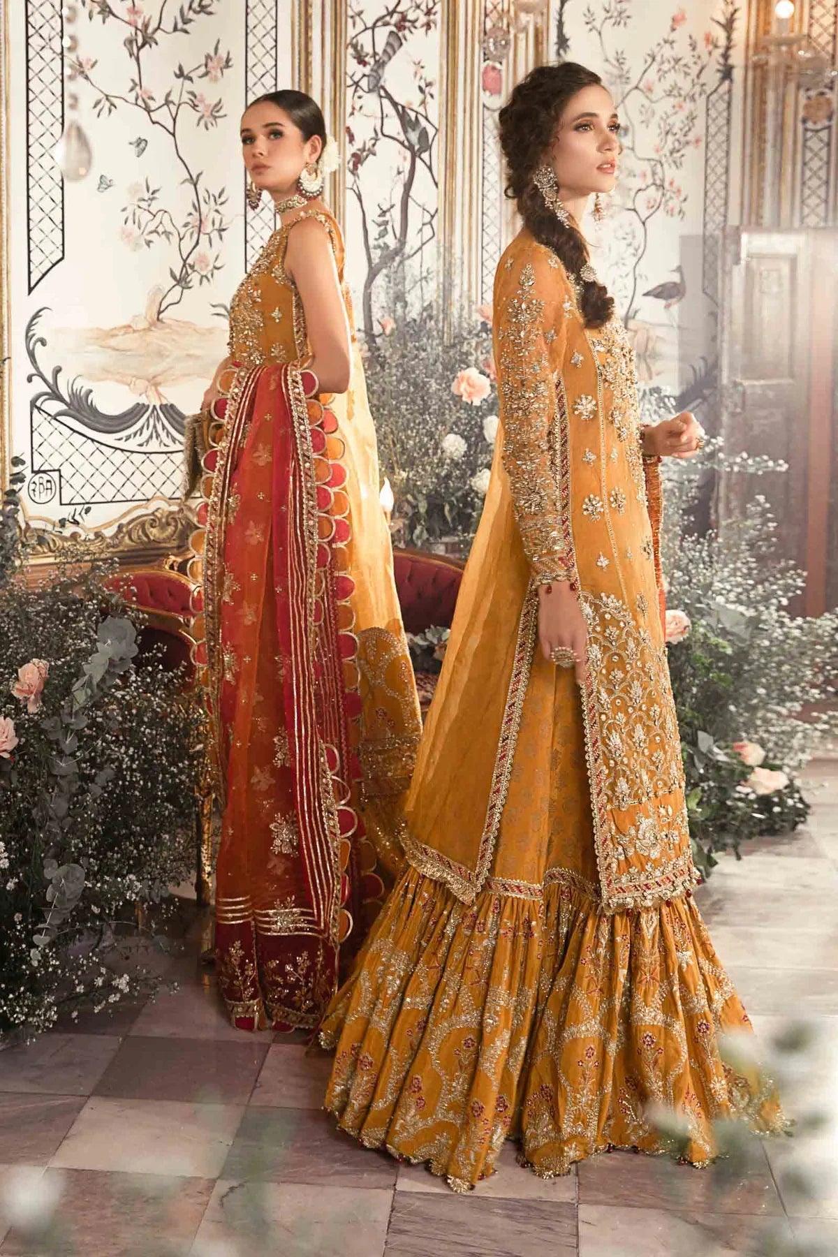 Maria.B Mbroidered Wedding Unstitched Edition Mustard BD-2707 Hand Work