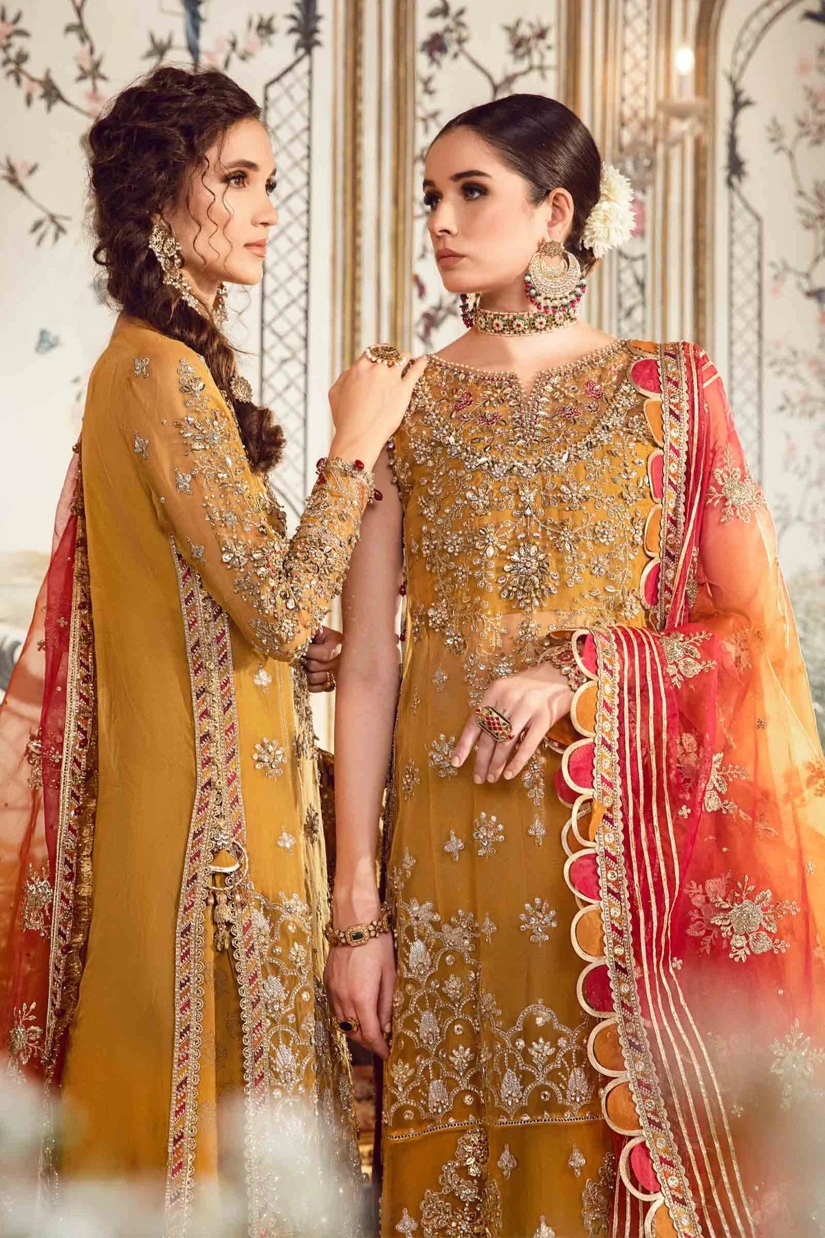 Maria.B Mbroidered Wedding Unstitched Edition Mustard BD-2707 Hand Work