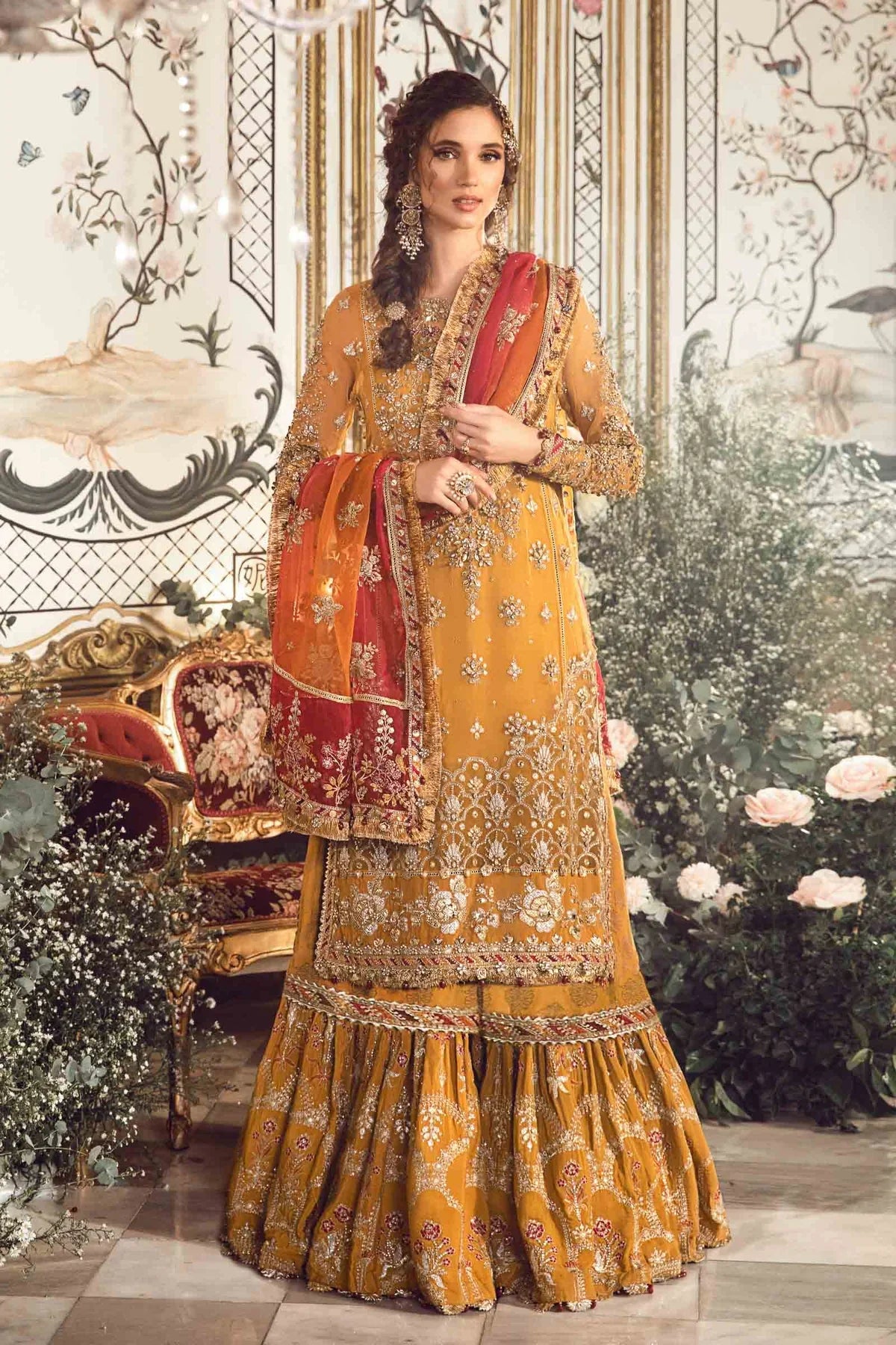 Maria.B Mbroidered Wedding Unstitched Edition Mustard BD-2707 Hand Work