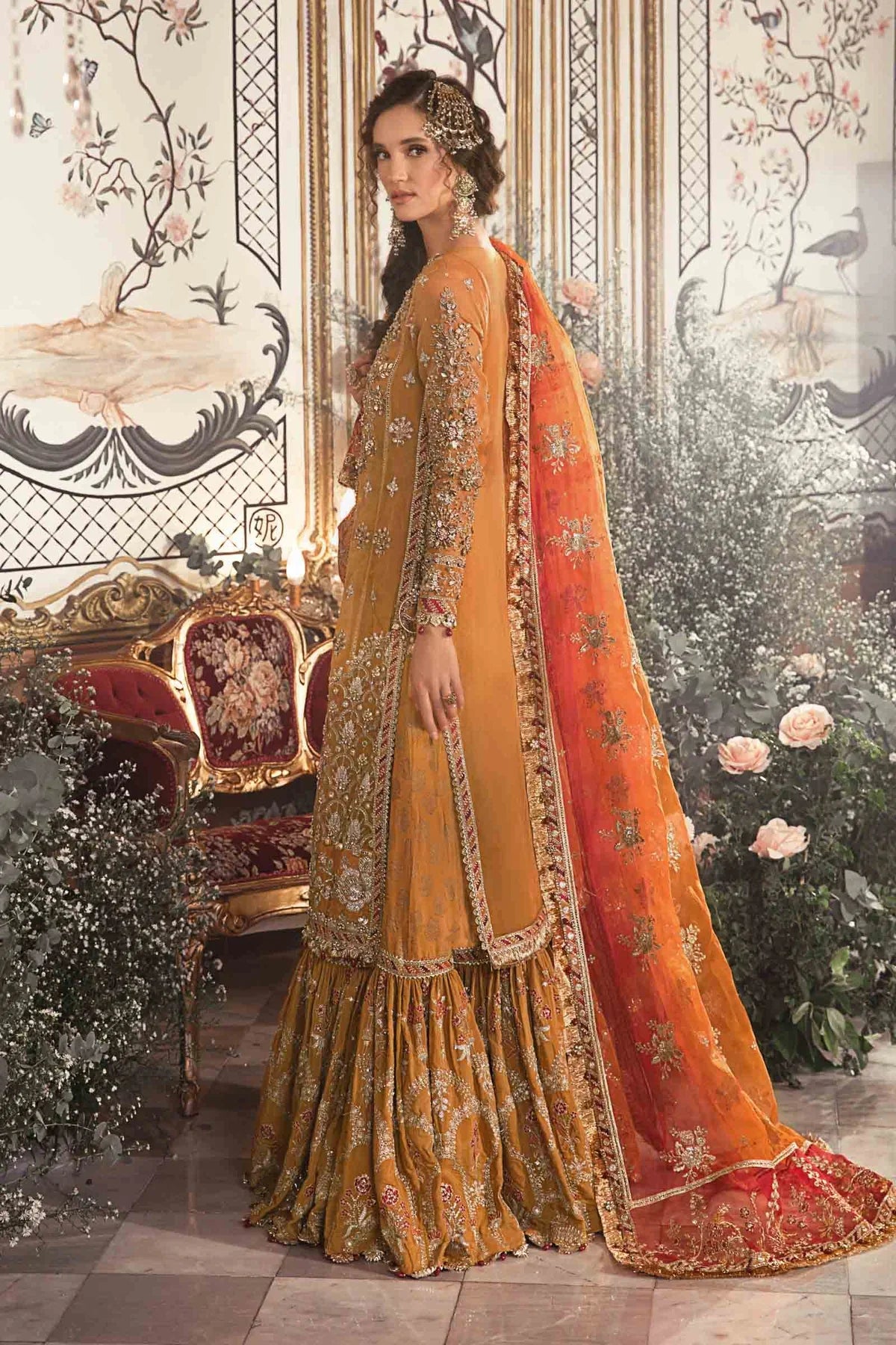 Maria.B Mbroidered Wedding Unstitched Edition Mustard BD-2707 Hand Work