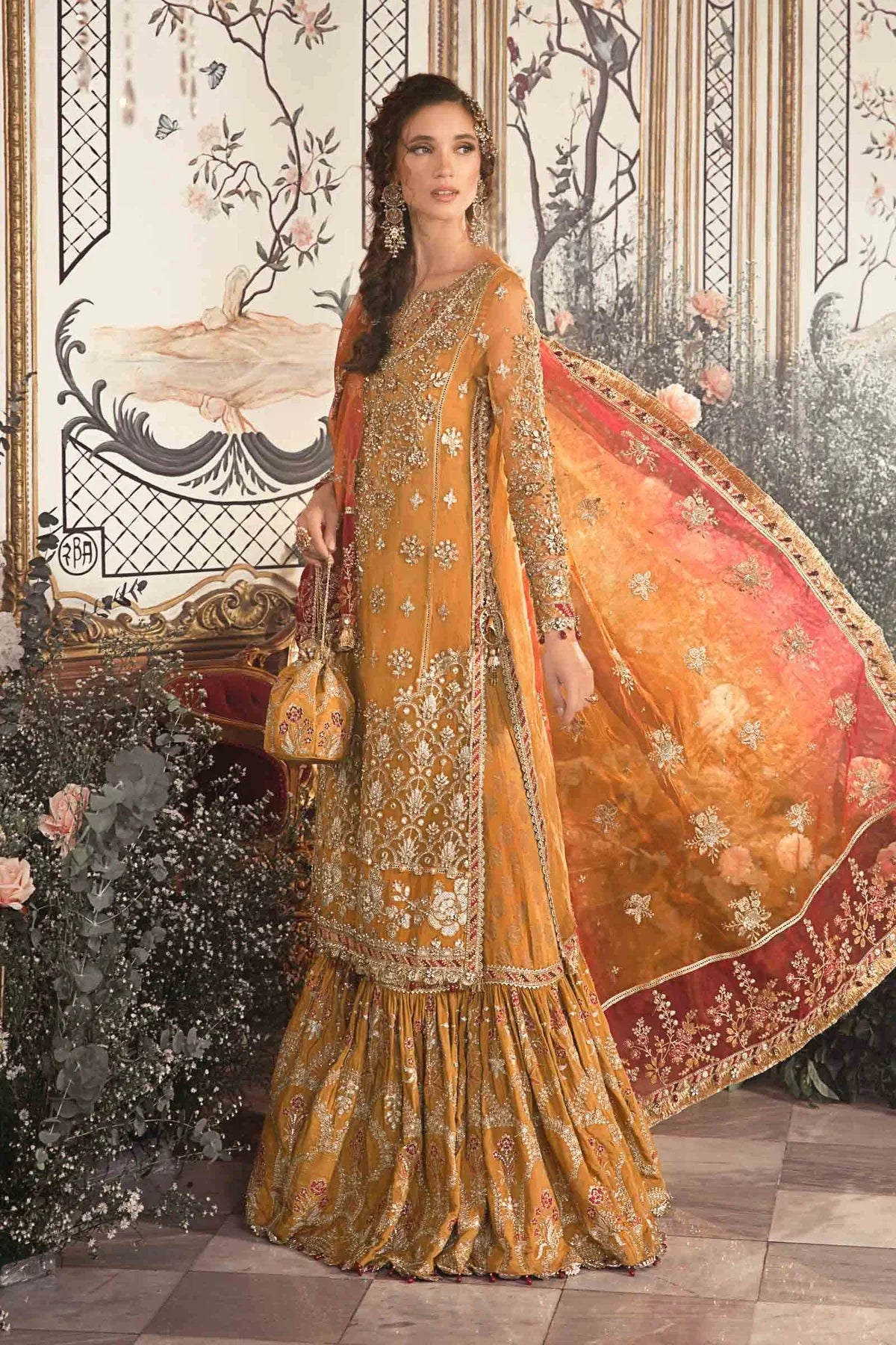 Maria.B Mbroidered Wedding Unstitched Edition Mustard BD-2707 Hand Work