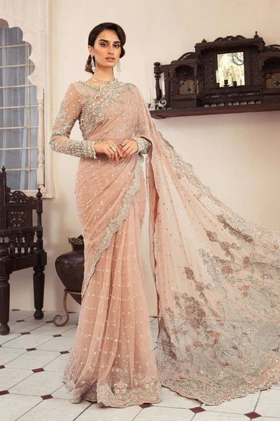 Maria.B Couture Net Embroidered Saree Powder Pink MC 039