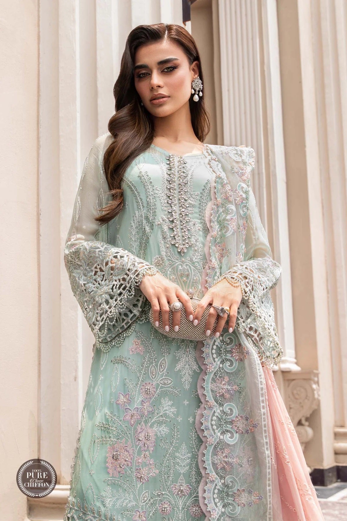 Maria.B Unstitched Chiffon Embroidered Suit MPC-23-104 Mint Green