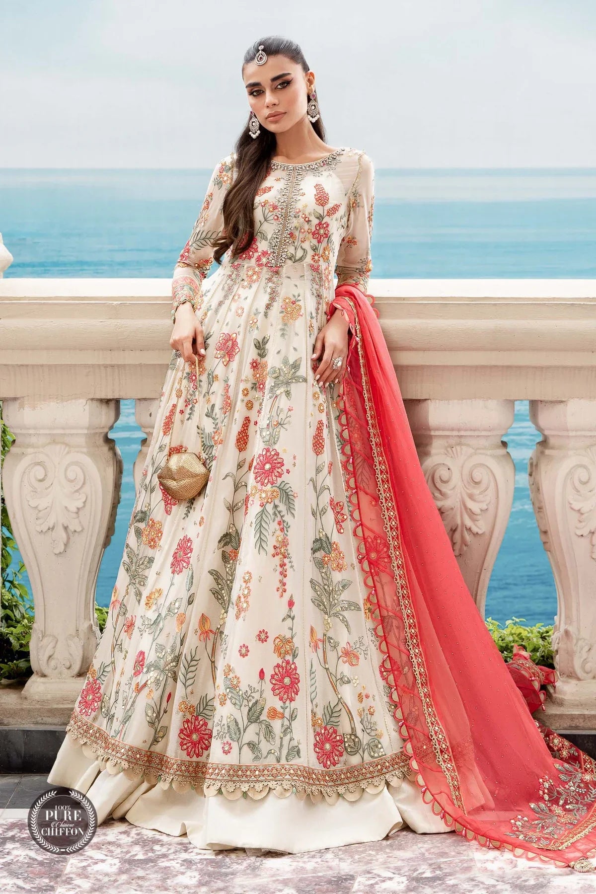 Maria.B Embroidered Chiffon Suits Unstitched 3 Piece D6 - Floral Luxury Collection