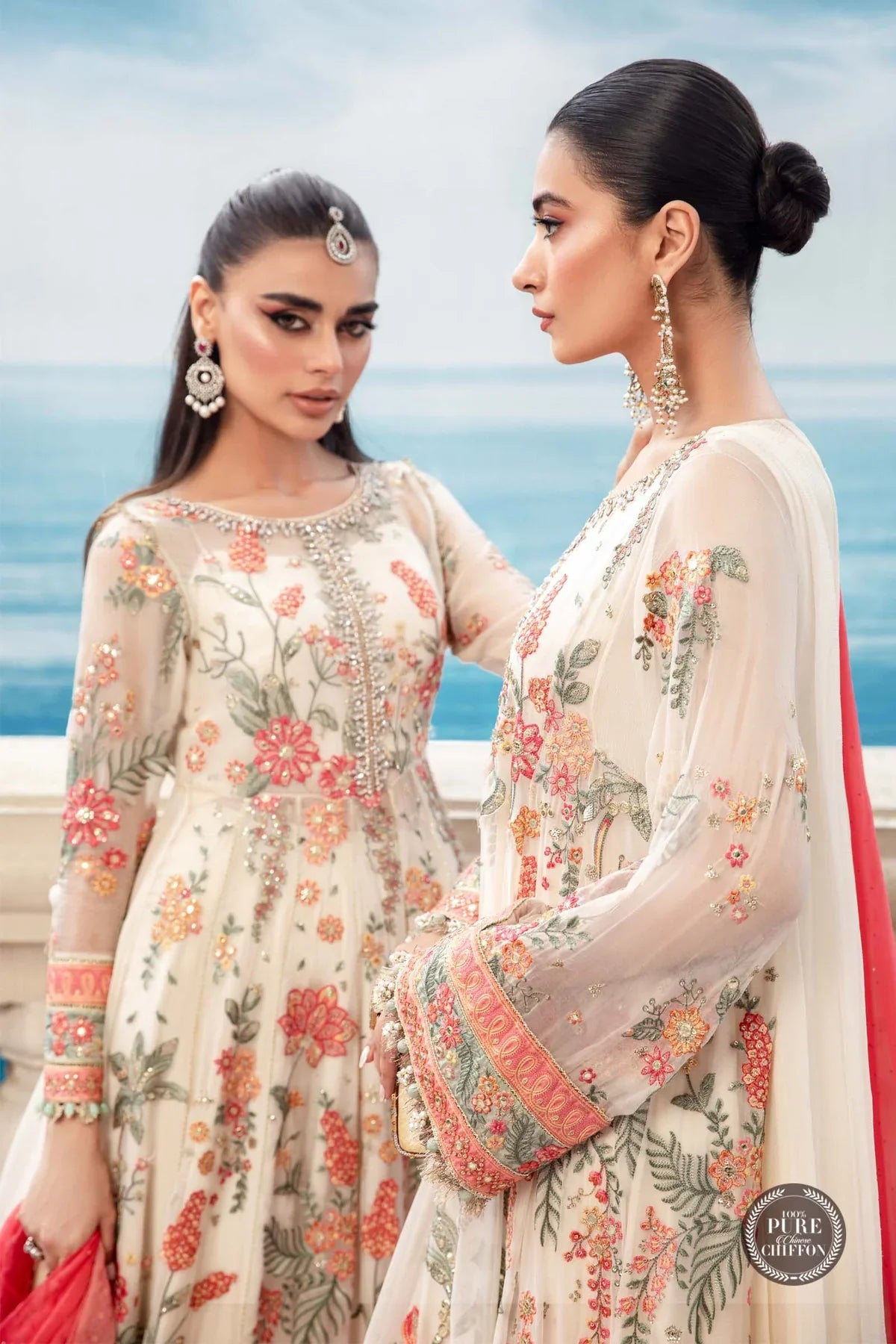 Maria.B Embroidered Chiffon Suits Unstitched 3 Piece D6 - Floral Luxury Collection