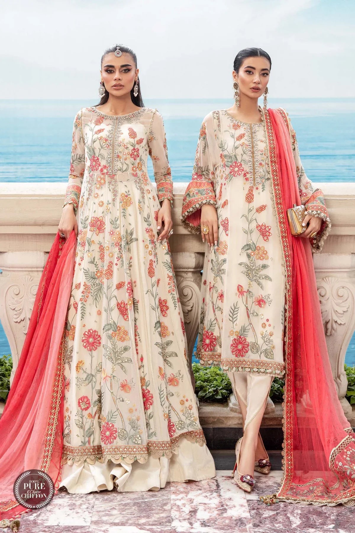 Maria.B Embroidered Chiffon Suits Unstitched 3 Piece D6 - Floral Luxury Collection