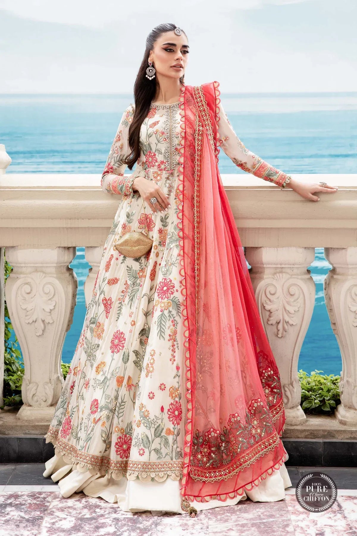 Maria.B Embroidered Chiffon Suits Unstitched 3 Piece D6 - Floral Luxury Collection