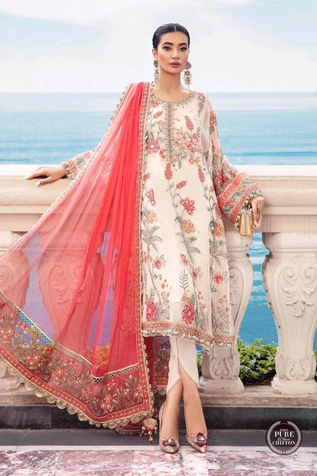 Maria.B Embroidered Chiffon Suits Unstitched 3 Piece D6 - Floral Luxury Collection