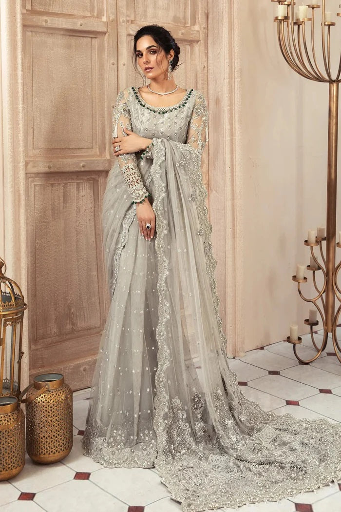 Maria.B Couture Net Embroidered Saree DRAPE GREY MC-037